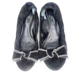 Linea Paolo Black Silver Zipper Edgy Suede Ballet Flat size 7
